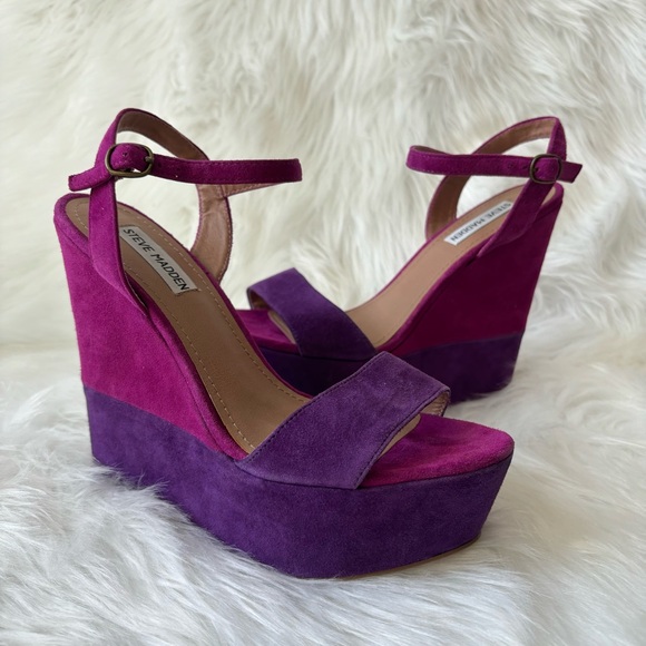 Steve Madden Two Tone Purple Suede Wedges - Picture 4 of 9